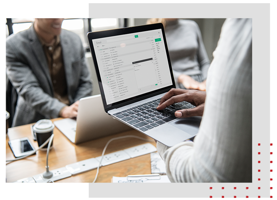 Man safely checking his email on laptop.