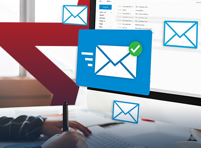 Business man checking emails on computer.